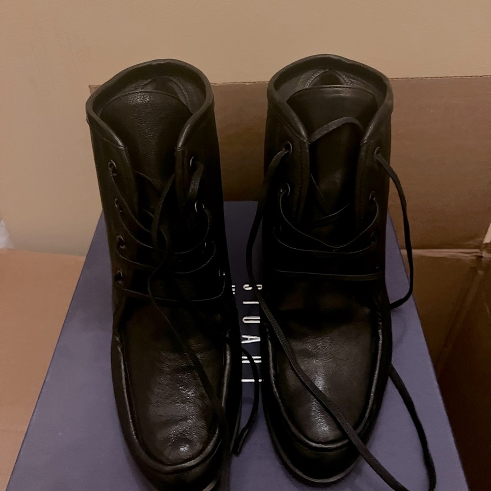 Stuart Weitzman Suede Lace-Up Wedge Bootie Black